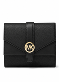Cartera Michael Kors Greenwich Medium Leather Trifold Wallet Negro