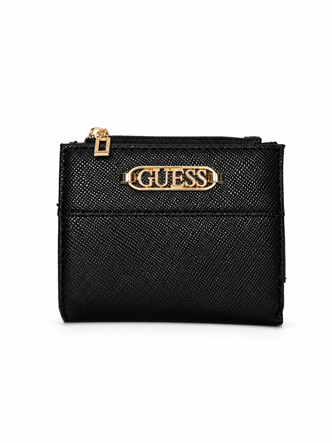 Monedero Guess Negro Placa Dorada