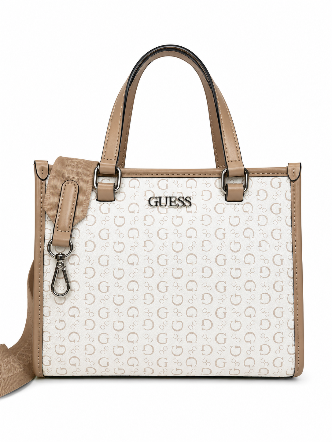 Satchel Guess Blanco Beige Monograma