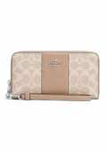 Cartera Coach Long Zip Around Wallet Signature Stripe Beige