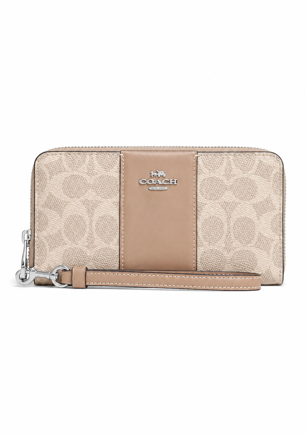 Cartera Coach Long Zip Around Wallet Signature Stripe Beige