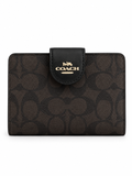 Cartera Coach Medium Corner Zip Wallet Signature Negro