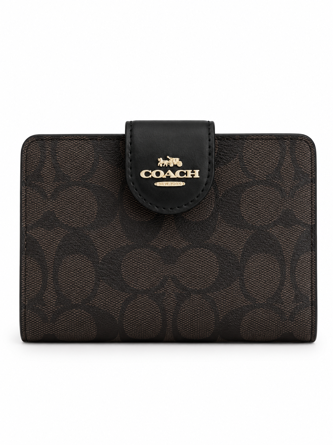 Cartera Coach Medium Corner Zip Wallet Signature Negro