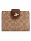 Cartera Coach Medium Corner Zip Wallet Signature Café