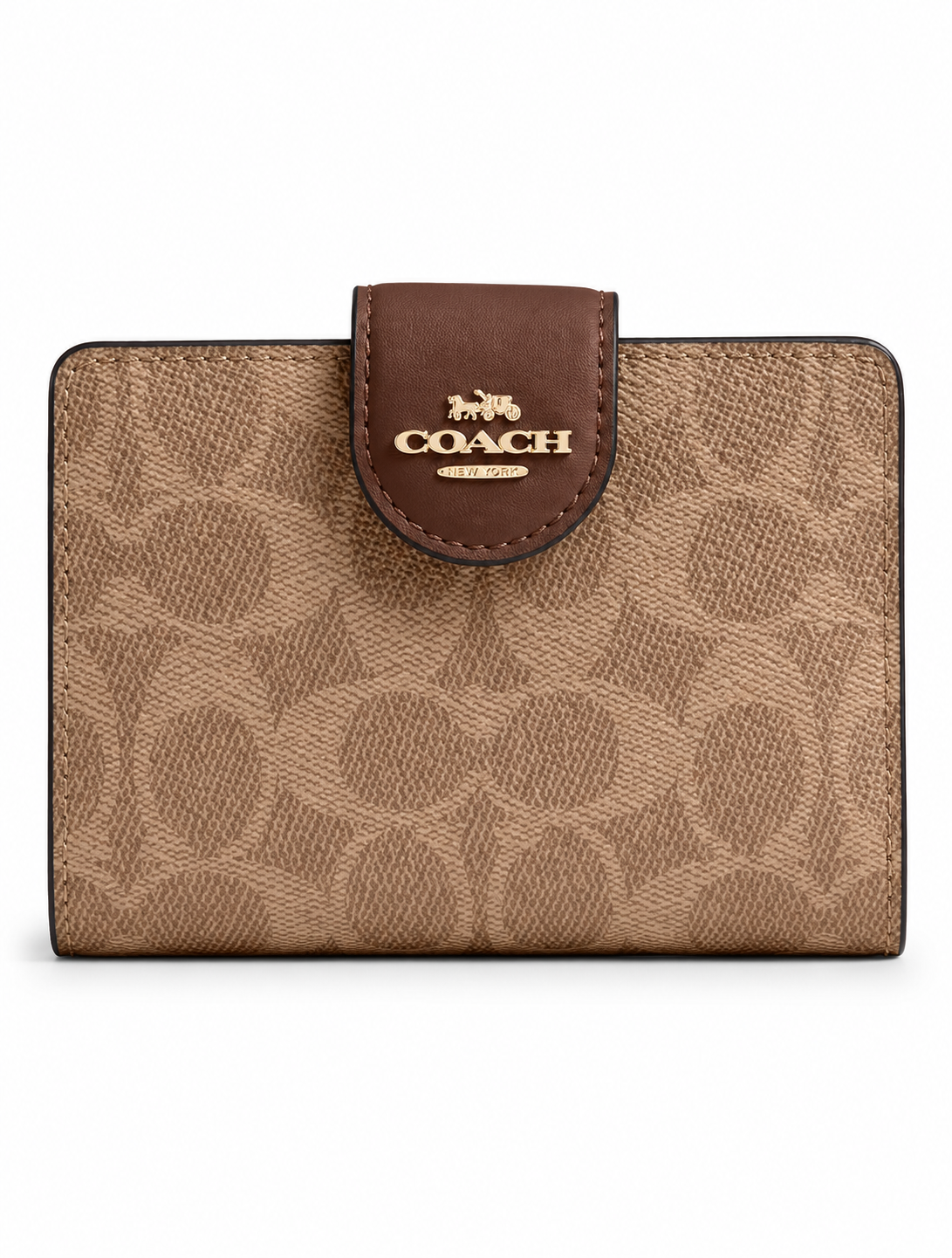 Cartera Coach Medium Corner Zip Wallet Signature Café