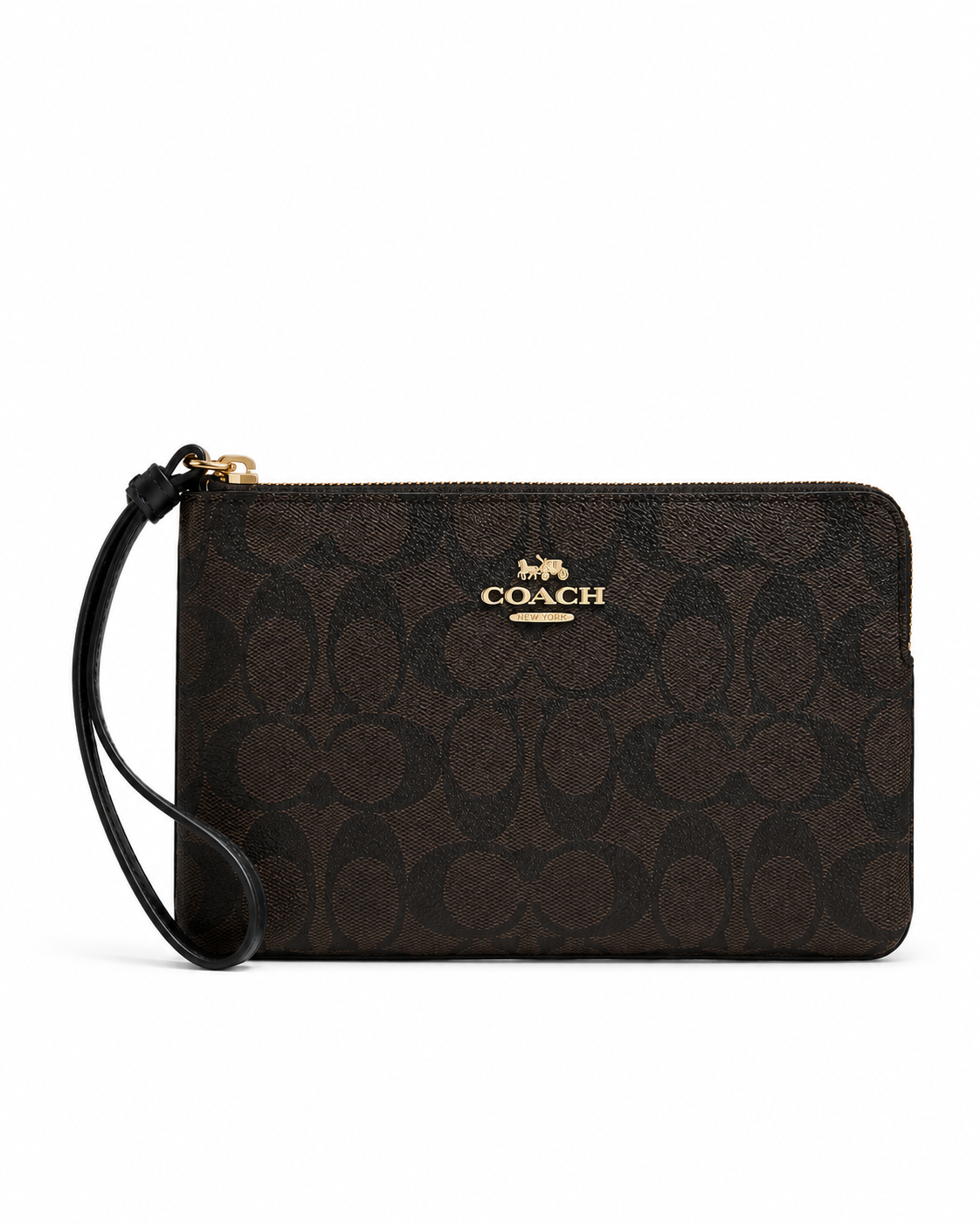Cartera Coach Large Corner Zip Wristlet Signature Negro
