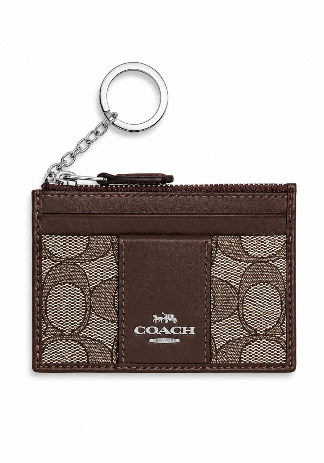 Cartera Coach Mini Skinny ID Case Signature Jacquard Cafe