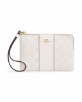 Cartera Coach Corner Zip Wristlet Signature Stripe Blanco