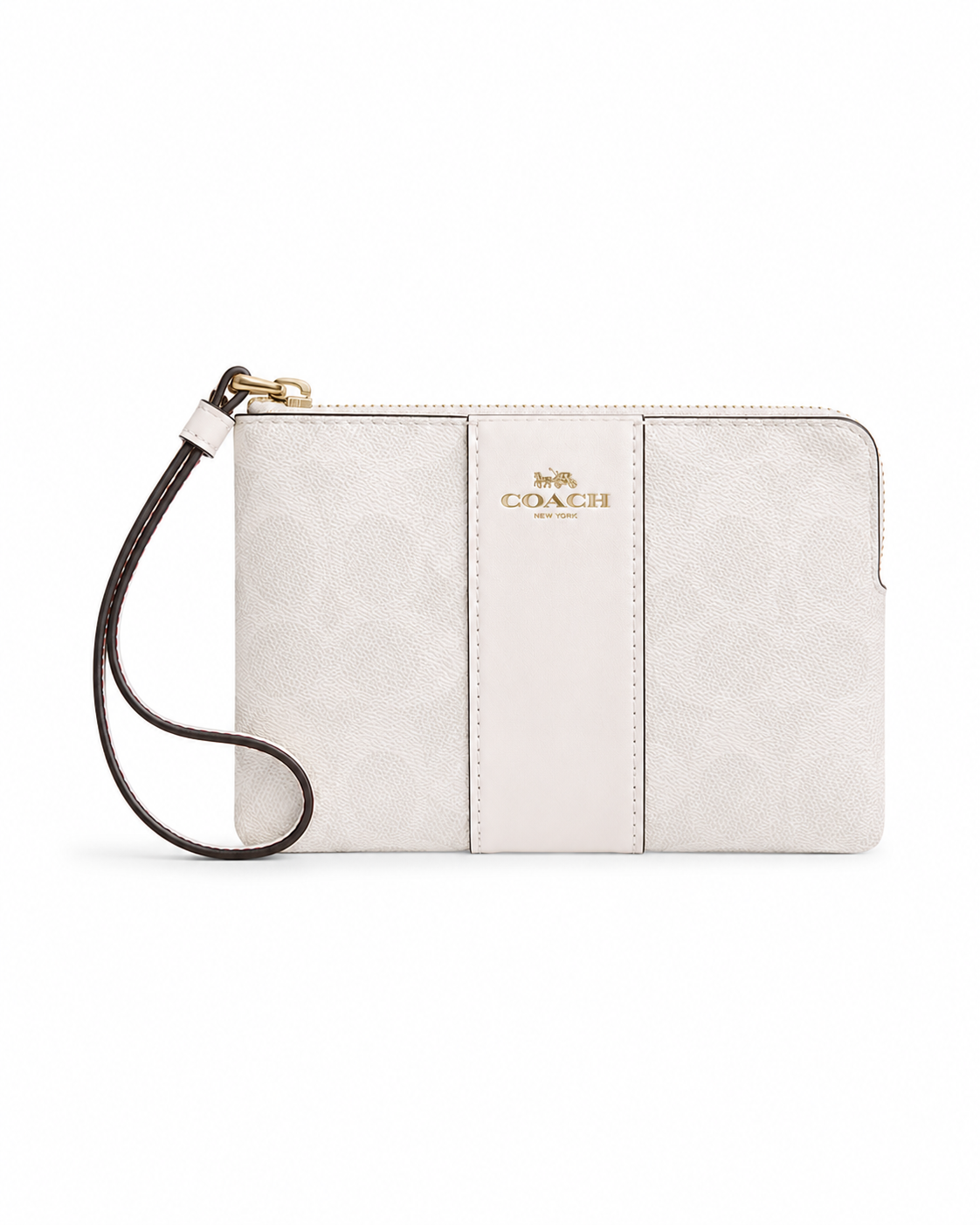 Cartera Coach Corner Zip Wristlet Signature Stripe Blanco