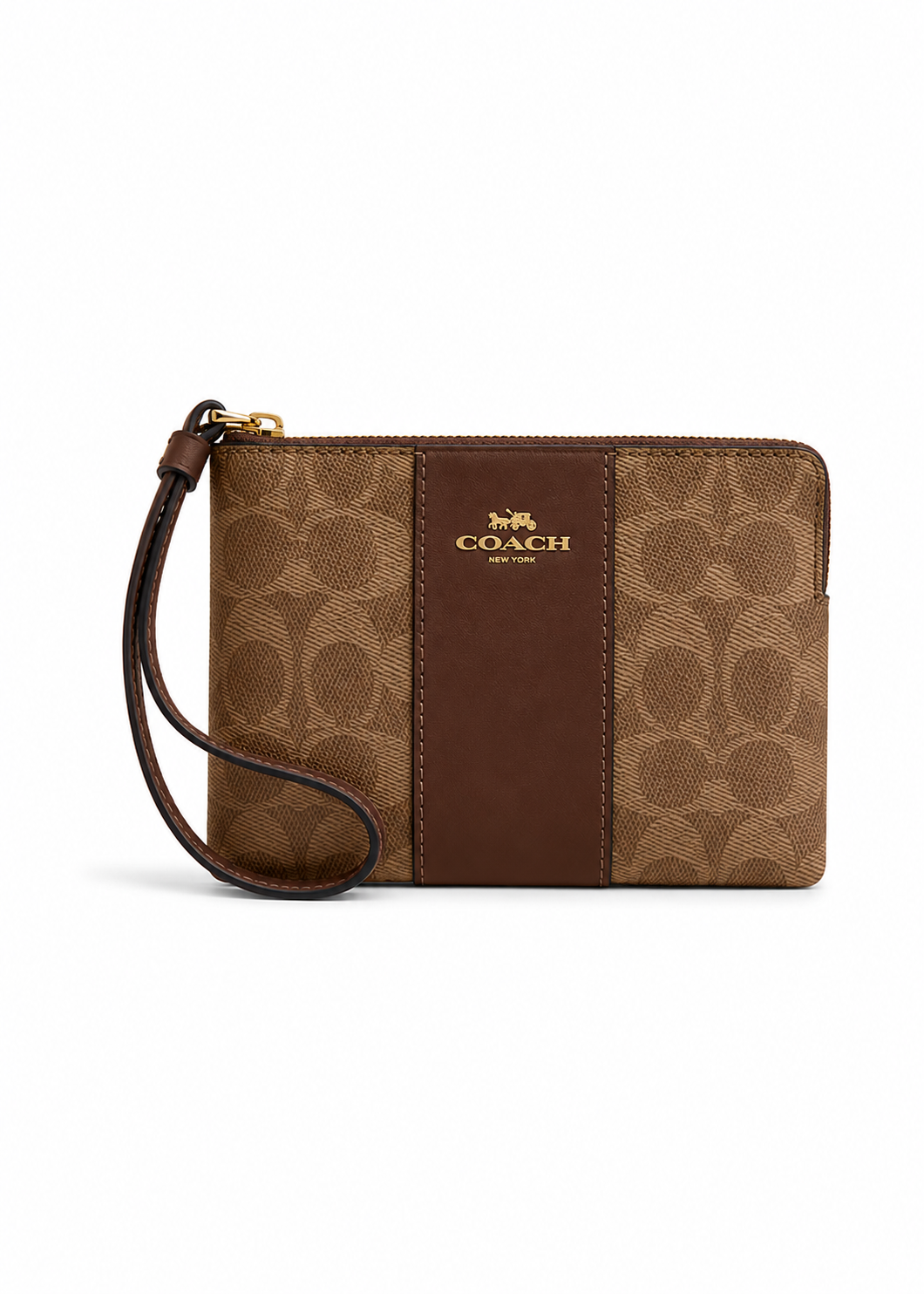 Cartera Coach Corner Zip Wristlet Signature Stripe Cafe