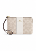Cartera Coach Corner Zip Wristlet Signature Stripe Blanco
