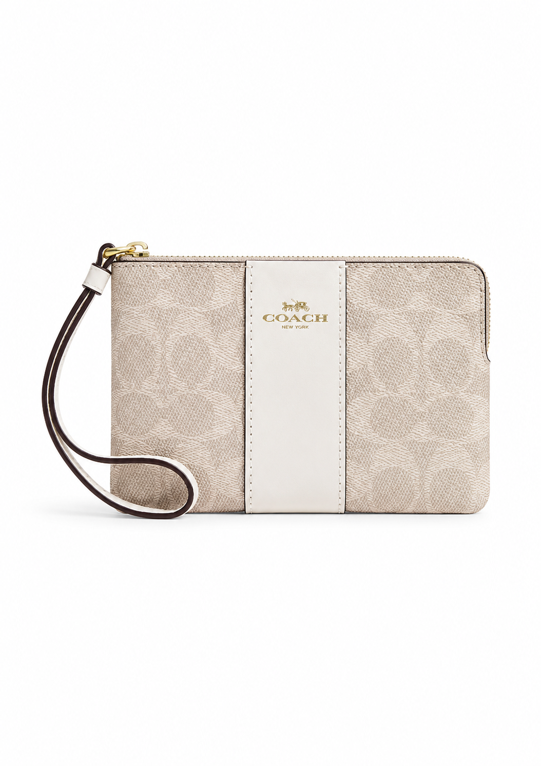 Cartera Coach Corner Zip Wristlet Signature Stripe Blanco