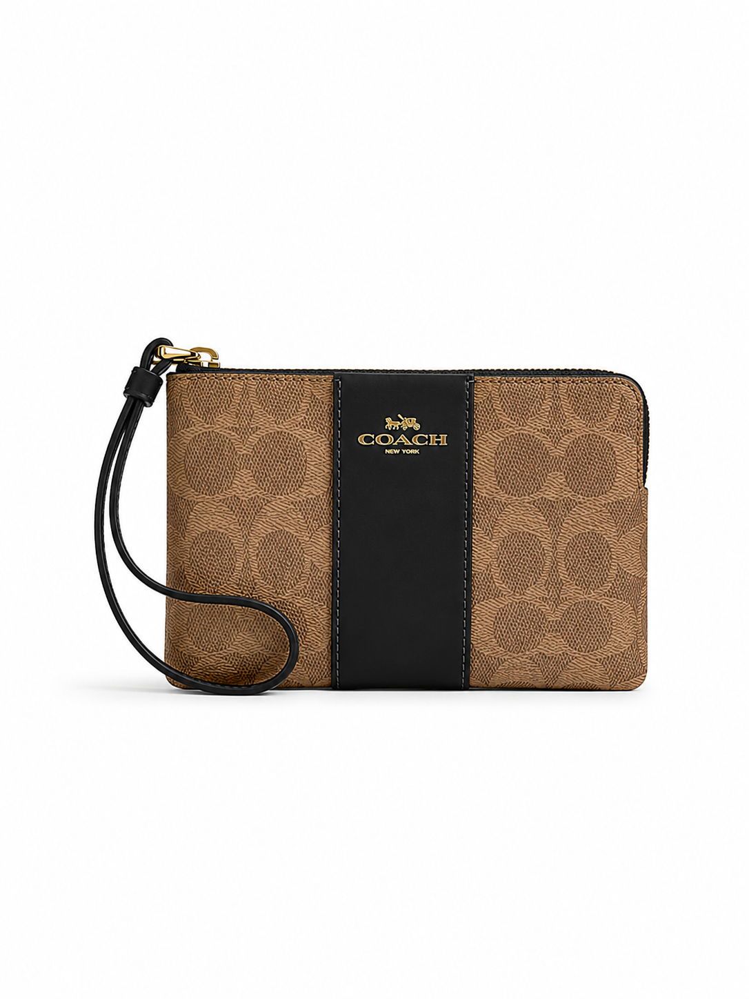 Cartera Coach Corner Zip Wristlet Signature Stripe Cafe