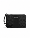 Cartera Coach Corner Zip Wristlet Signature Stripe Negro