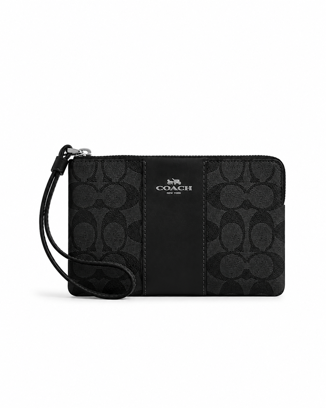 Cartera Coach Corner Zip Wristlet Signature Stripe Negro