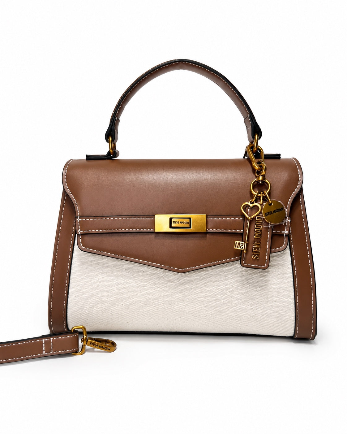 Bolso Steve Madden flap café beige con correa crossbody
