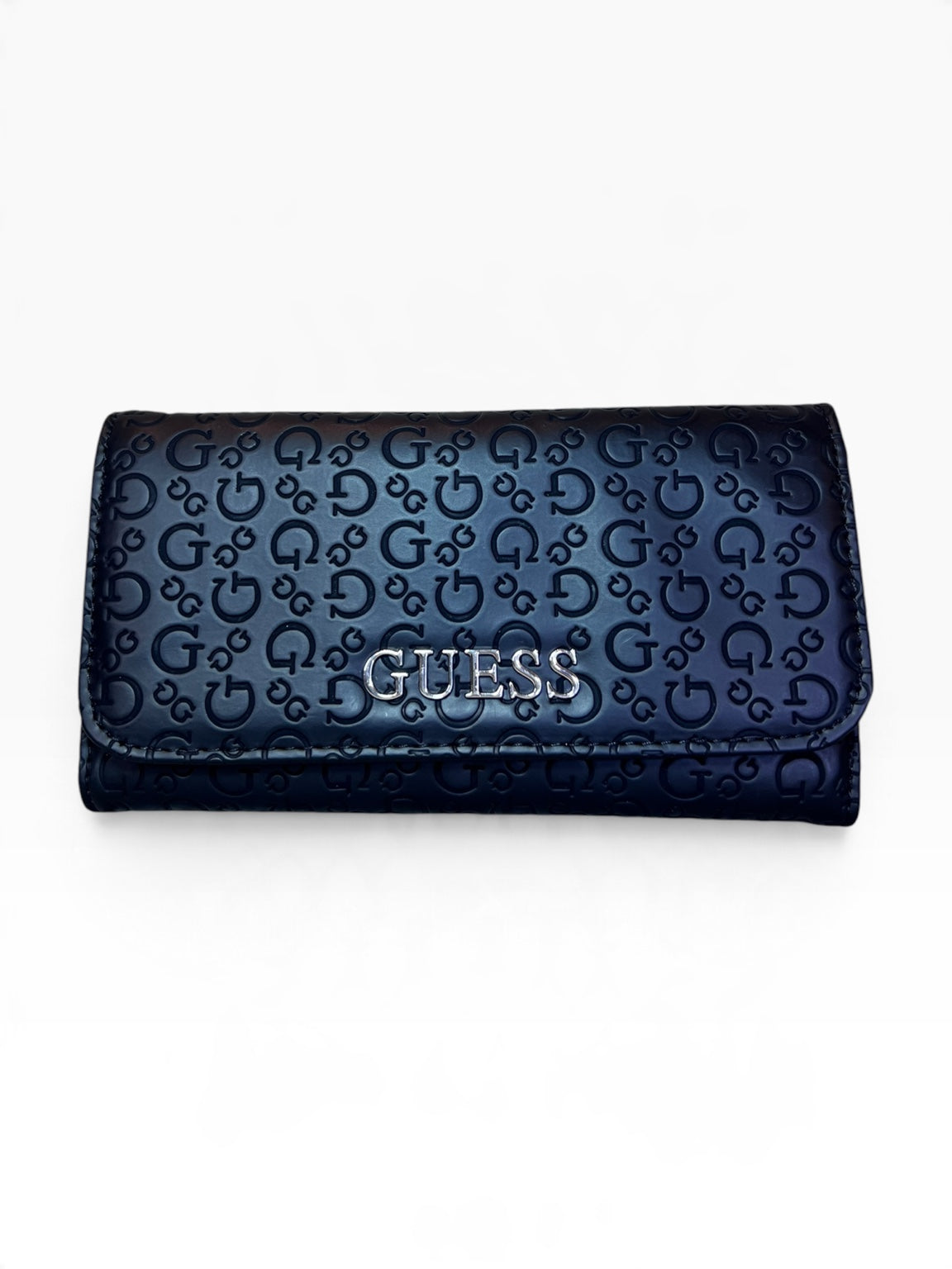 Cartera Guess flap azul marino con monograma y solapa recta