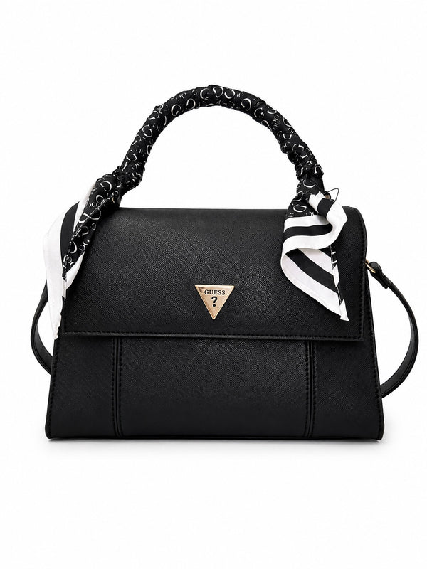 Bolsa Guess negra con pañuelo negro y blanco