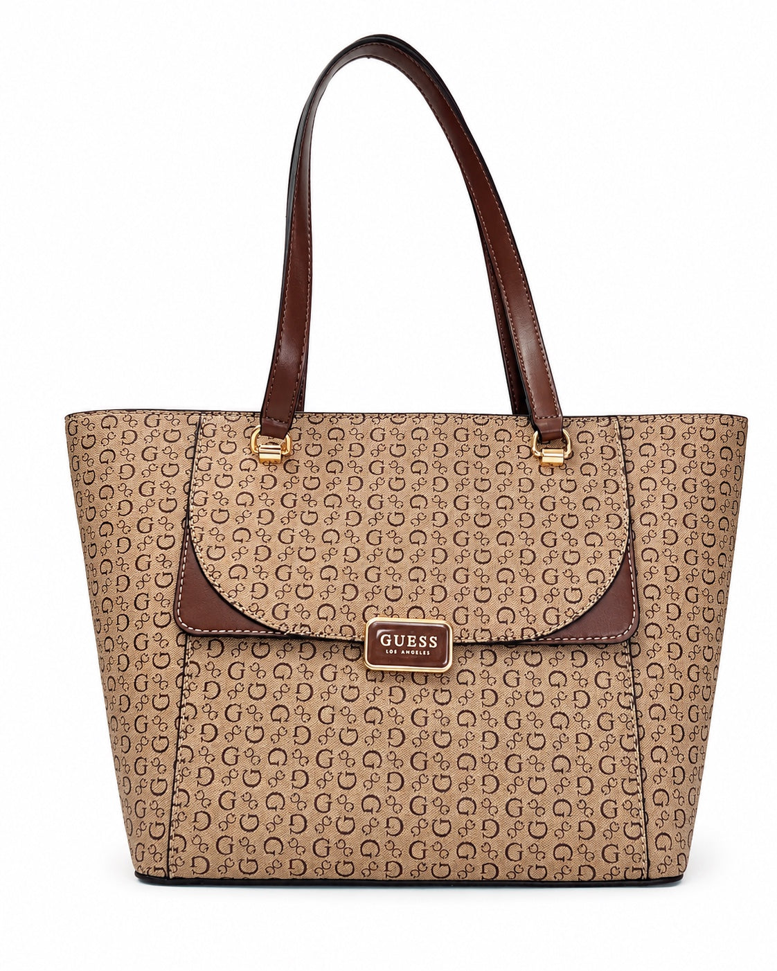 Bolsa Guess tote café con monograma y asas largas