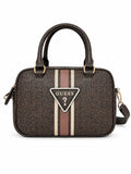 Bolso Guess café con monograma y rayas, incluye correa crossbody