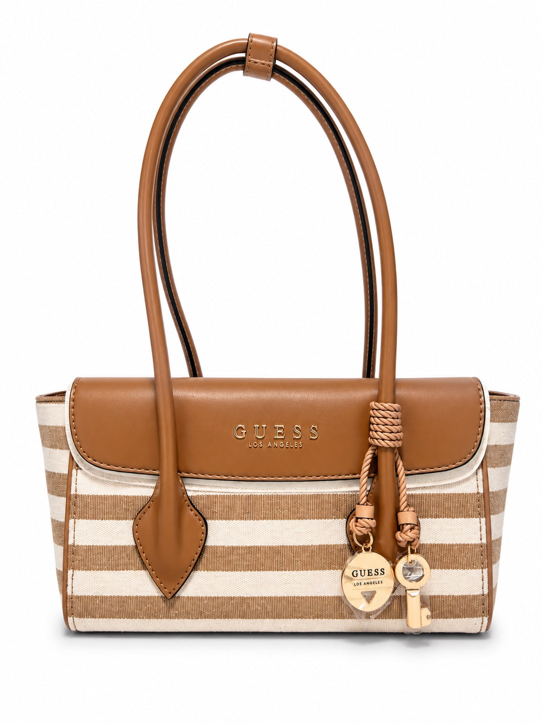 Bolso Guess café con rayas beige