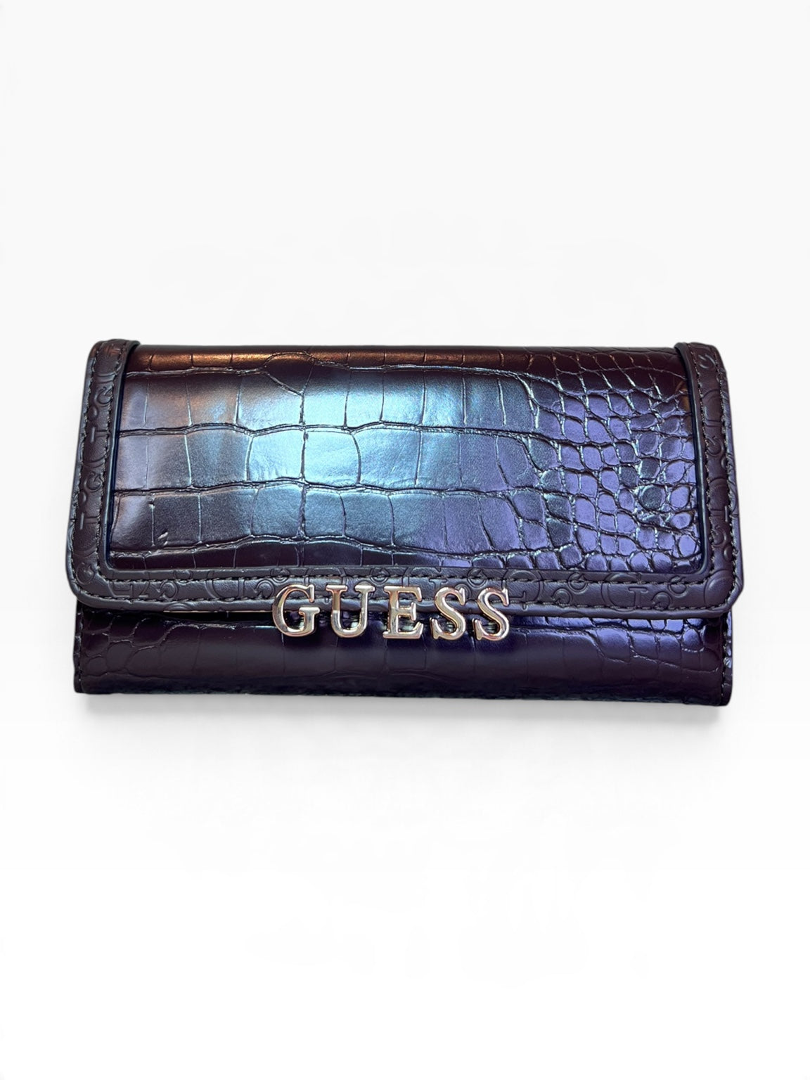 Cartera Guess azul oscuro con textura croc
