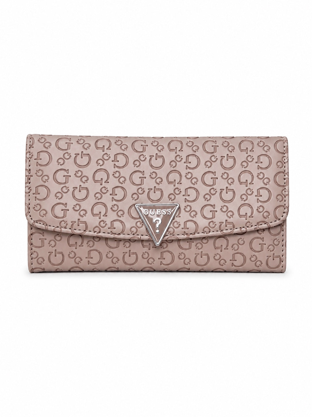 Cartera Guess rosa con monograma grabado y logo triangular