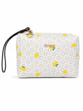 Cosmetiquera Guess blanca con estampado de limones y monograma