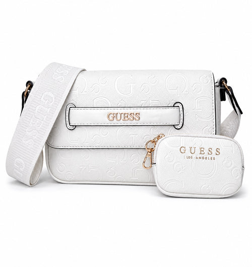 Bolsa Guess crossbody blanca con monograma en relieve y monedero