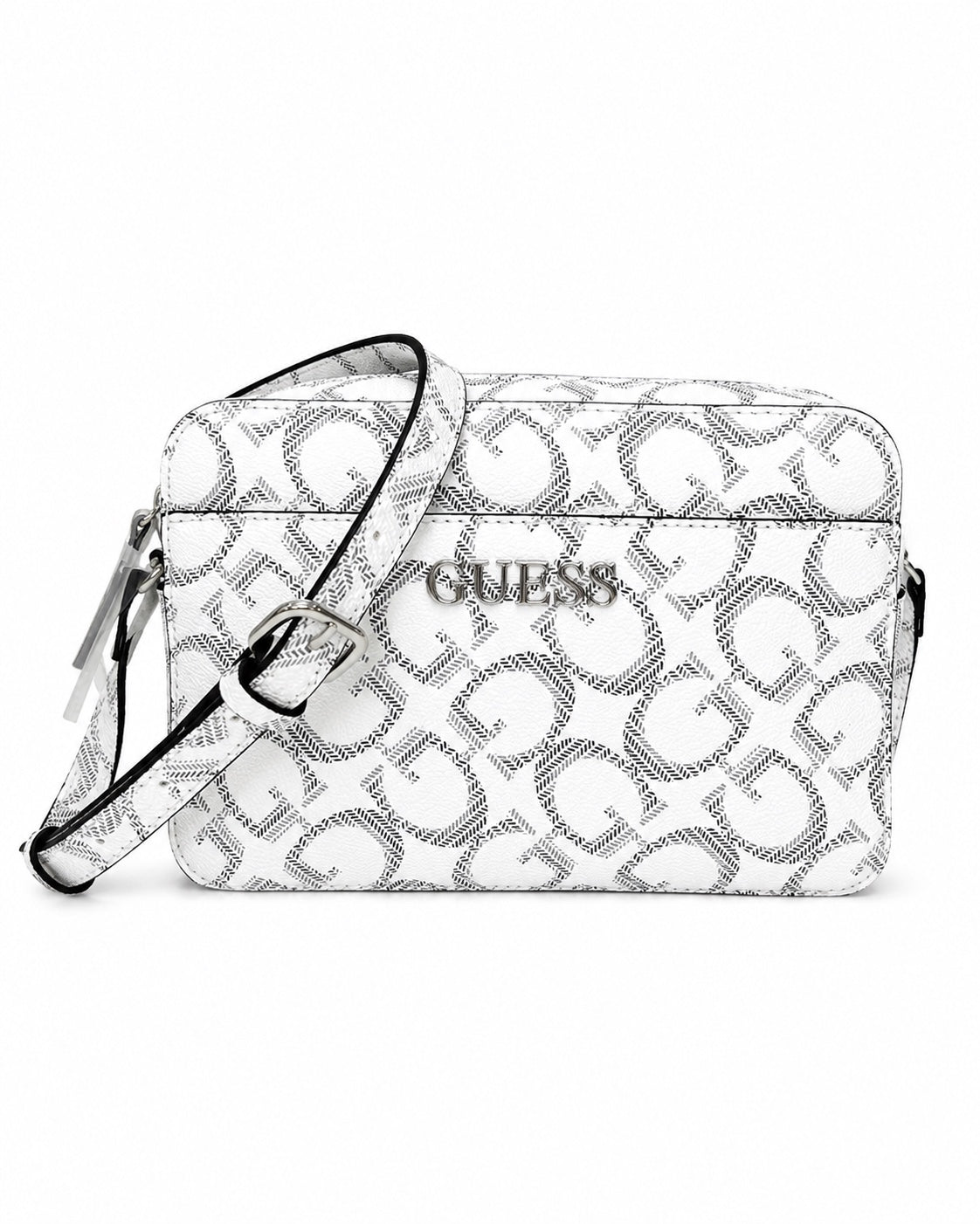 Bolso Guess crossbody blanco con monograma gris
