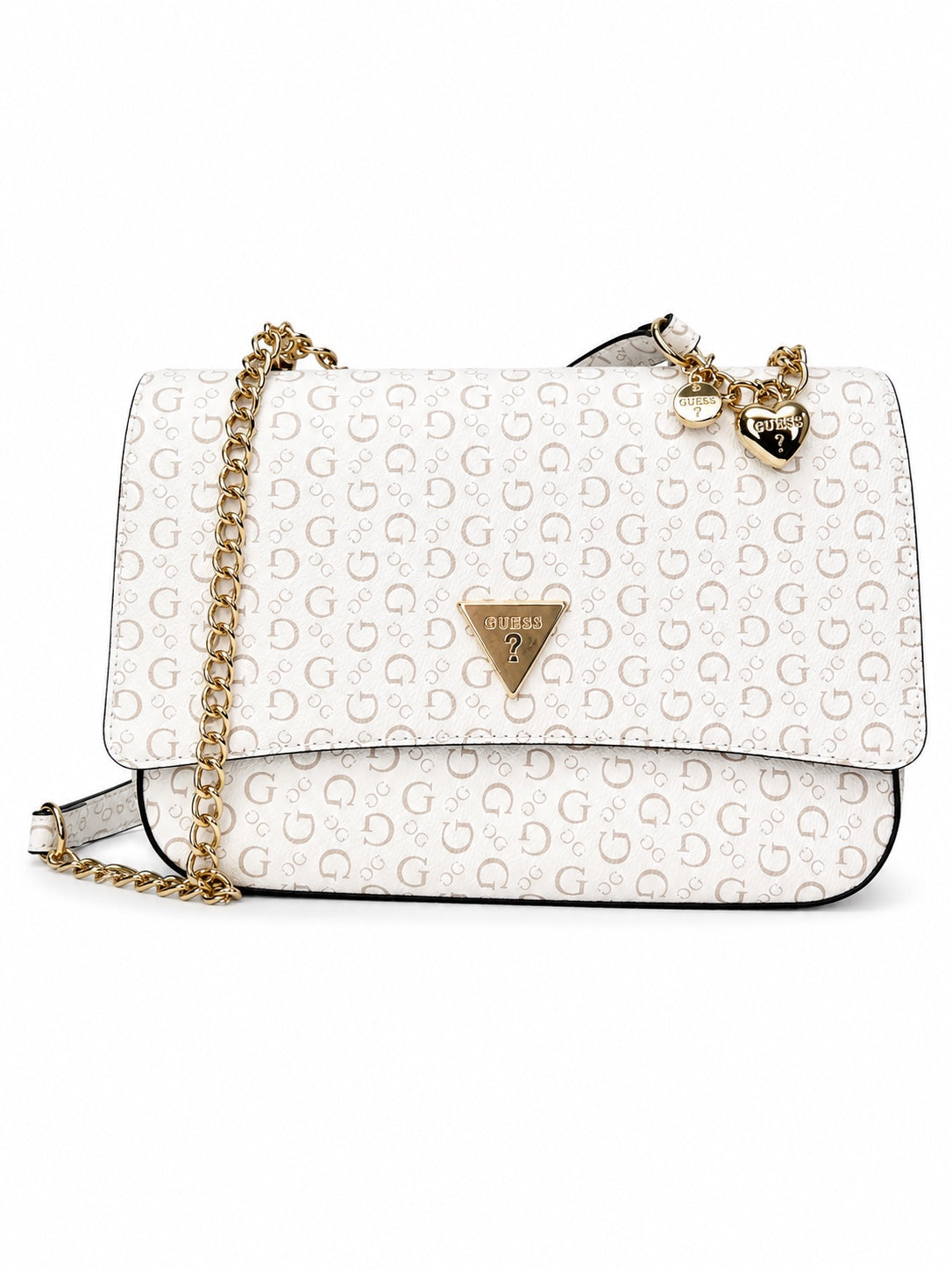 Bolso Guess crossbody blanco con monograma y cadena