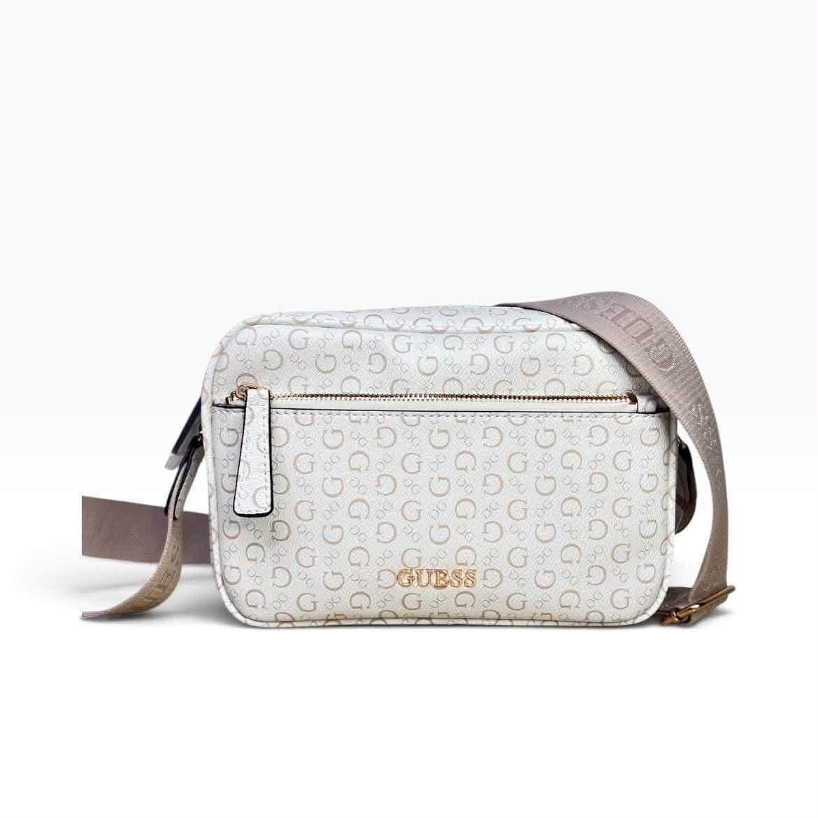 Bolsa Guess Crossbody Camera Blanco Beige Monograma