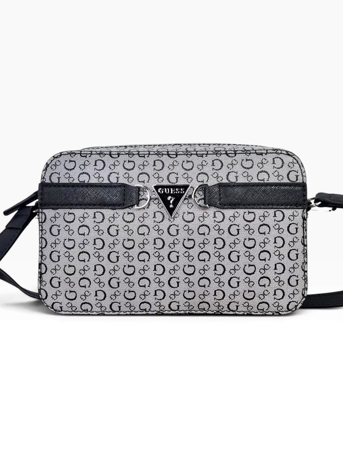 Bolsa Guess Crossbody Camera Blanco Negro Monograma