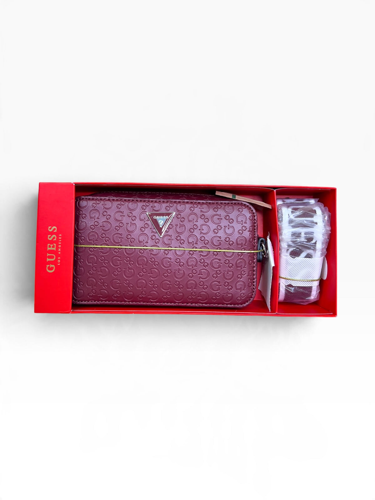 Bolsa Guess Crossbody Camera Vino Monograma