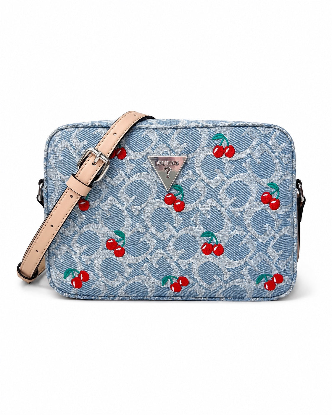 Bolso Guess crossbody denim azul con cerezas