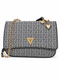 Bolso Guess crossbody gris y negro con monograma y cadena dorada
