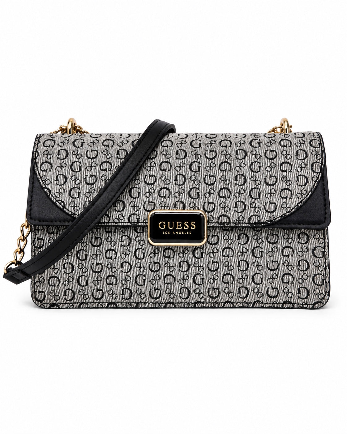 Bolsa Guess crossbody monograma negro y gris