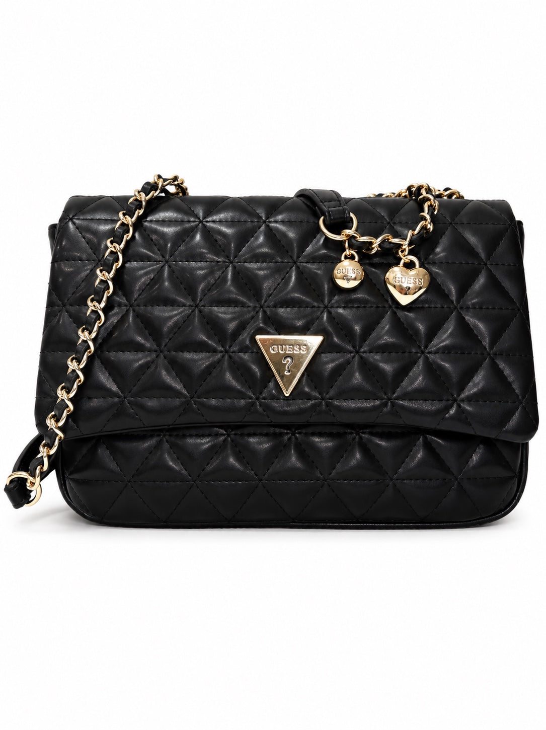 Bolso Guess crossbody negro acolchado con cadena dorada