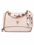 Bolso Guess crossbody rosa claro con pañuelo floral y cadena dorada