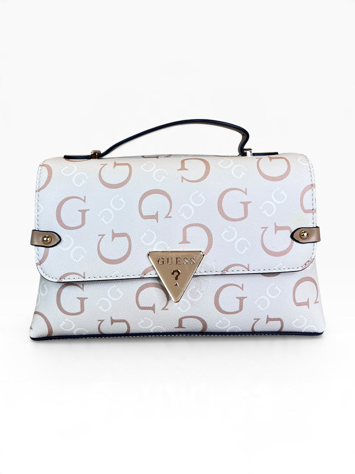 Bolsa Guess Crossbody Satchel Blanco Taupe Monograma