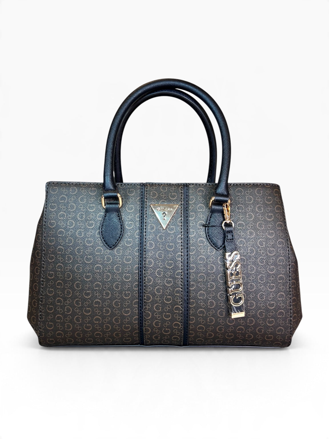 Bolsa Guess crossbody satchel café oscuro monograma