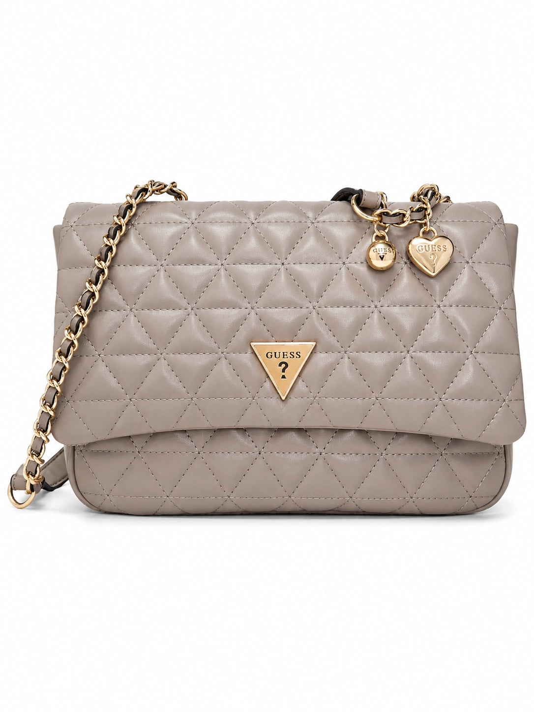 Bolso Guess crossbody taupe acolchado con cadena dorada