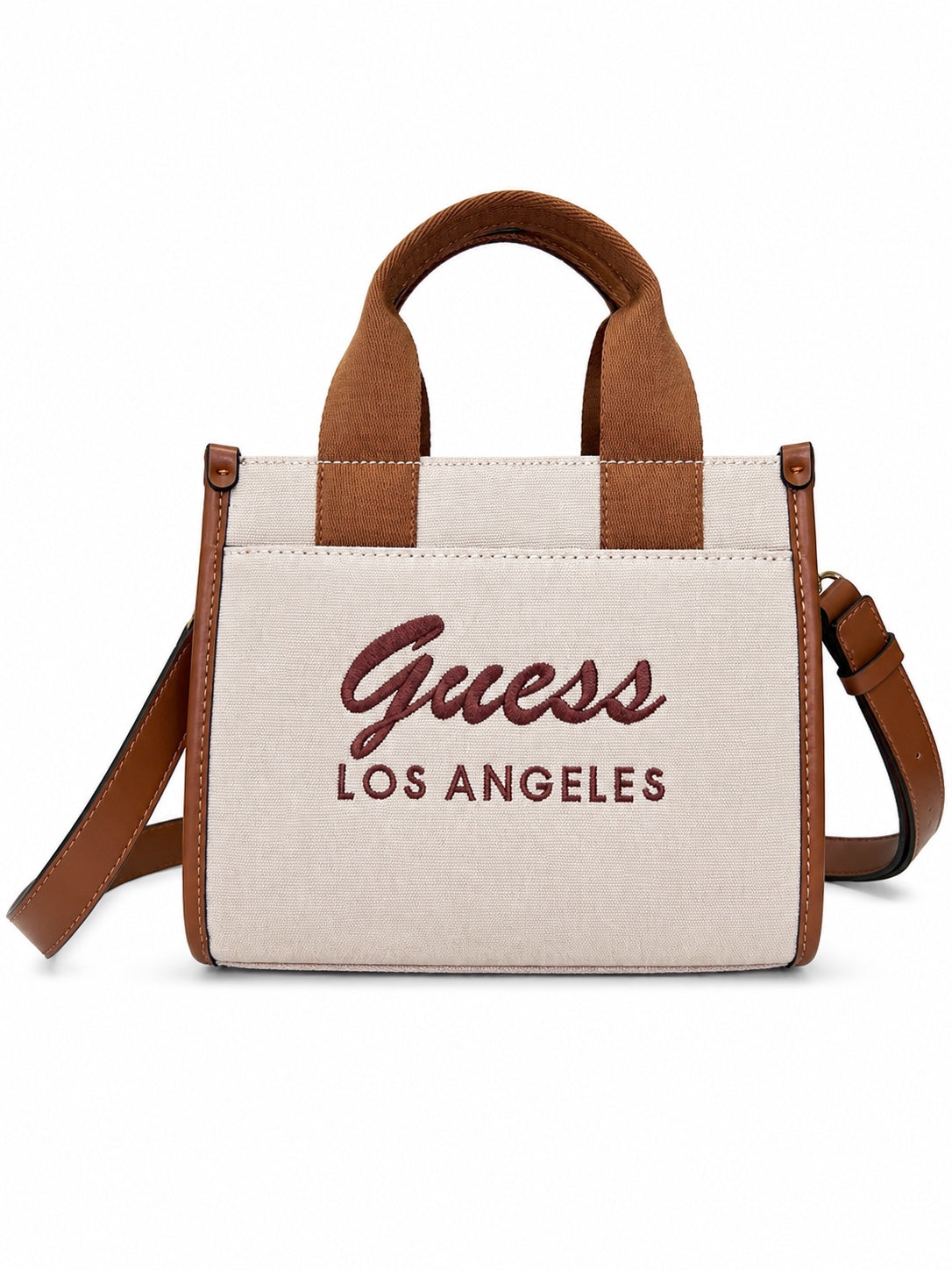 Bolsa Guess mini tote beige y café Los Angeles