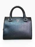Bolsa Guess Satchel negra monograma grabado