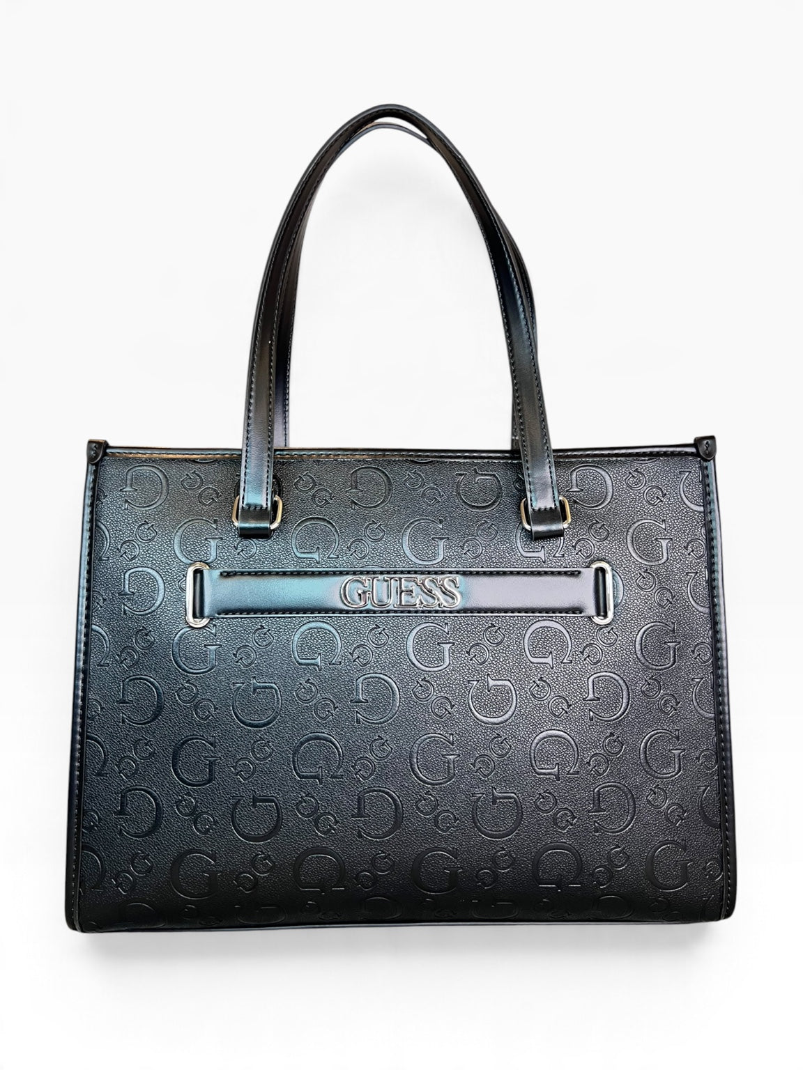 Bolsa Guess Tote Negra Monograma Barra Logo