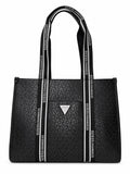Bolsa Guess tote negra con monograma y correas con logo