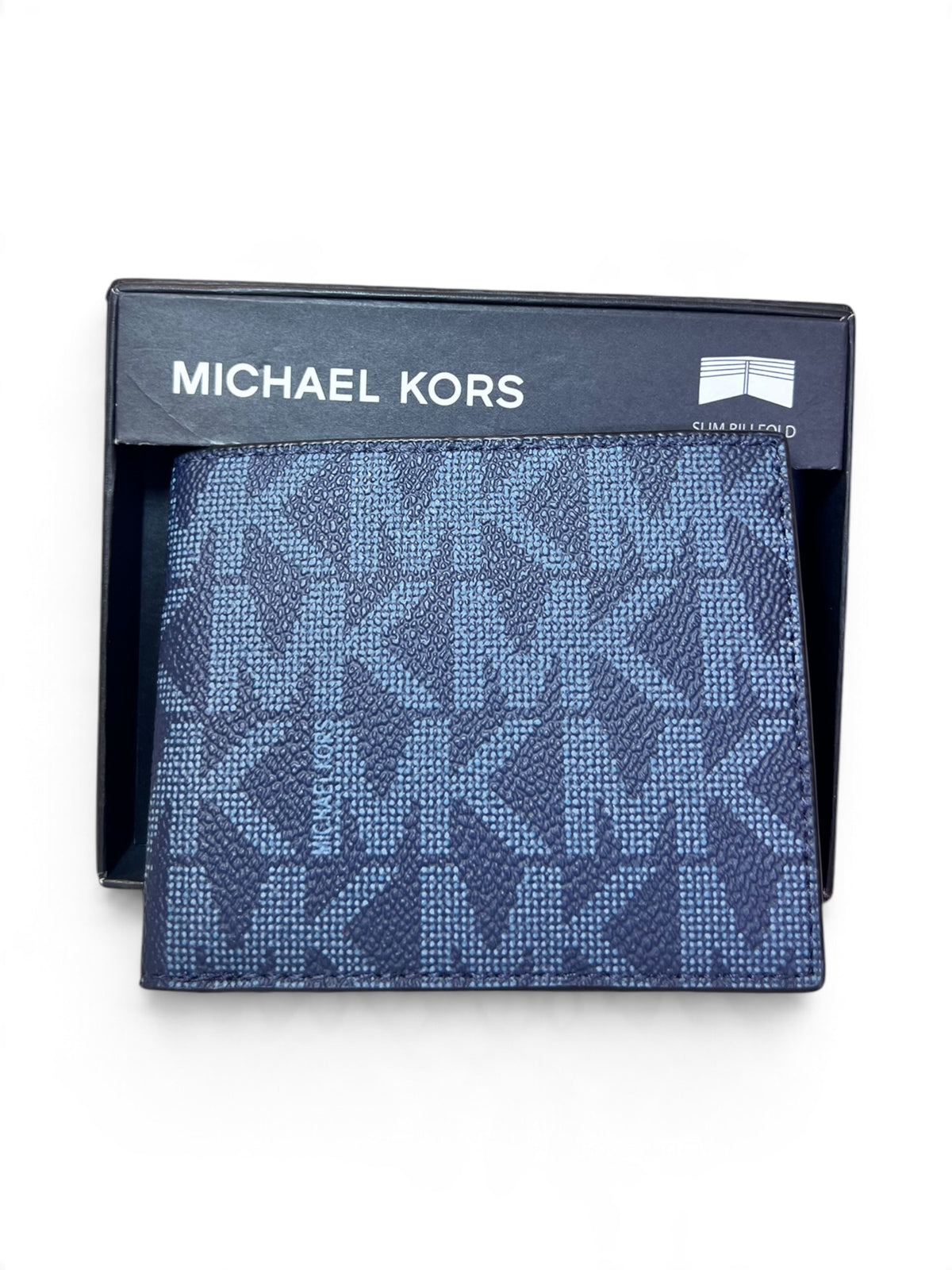 Cartera Michael Kors Slim Billfold azul con monograma MK