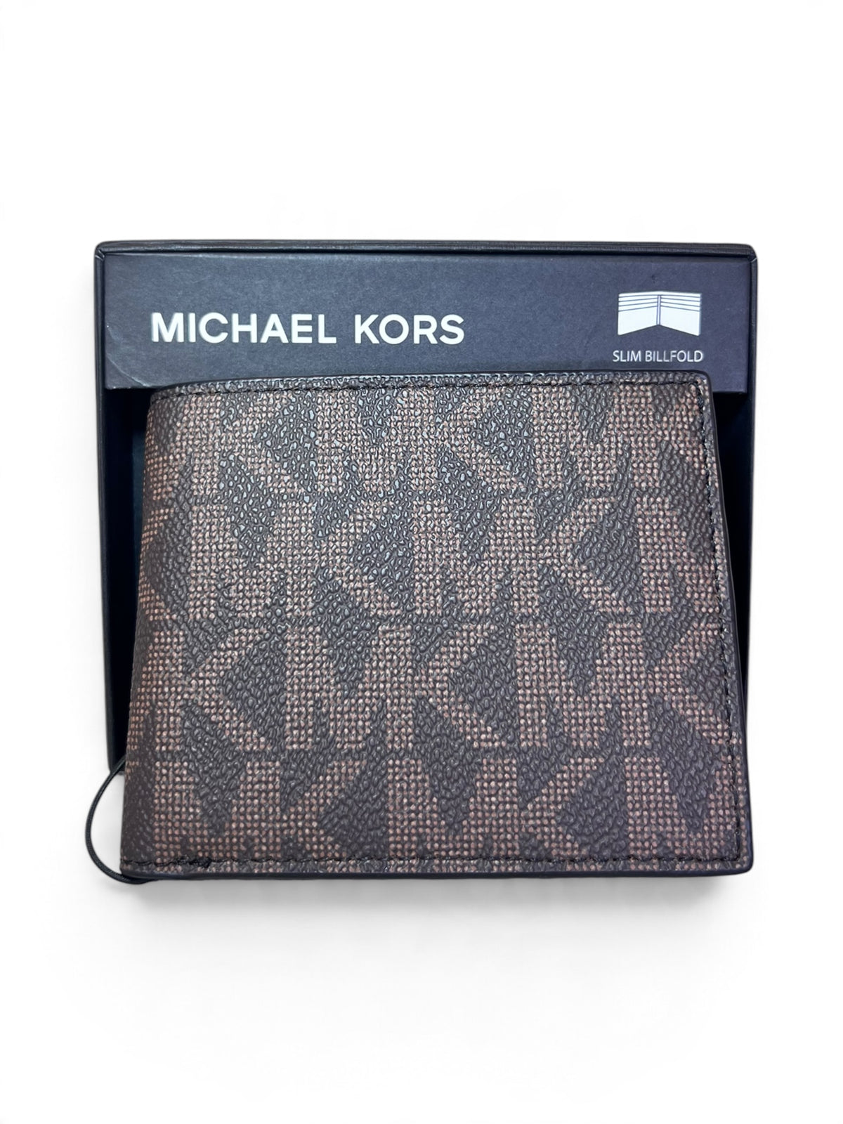 Cartera Michael Kors Slim Billfold café con monograma MK
