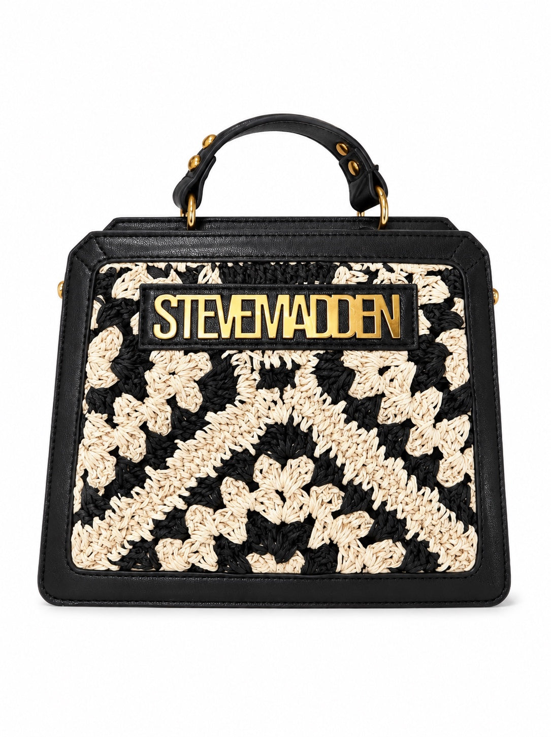 Bolso Steve Madden negro y beige tejido con correa crossbody