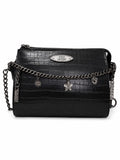Bolso Steve Madden negro textura cocodrilo con cadena y correa crossbody